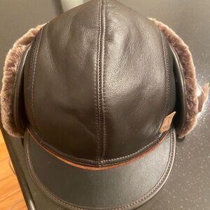 Shearling Sheepskin Visor Winter lather Fur Hat - Brown